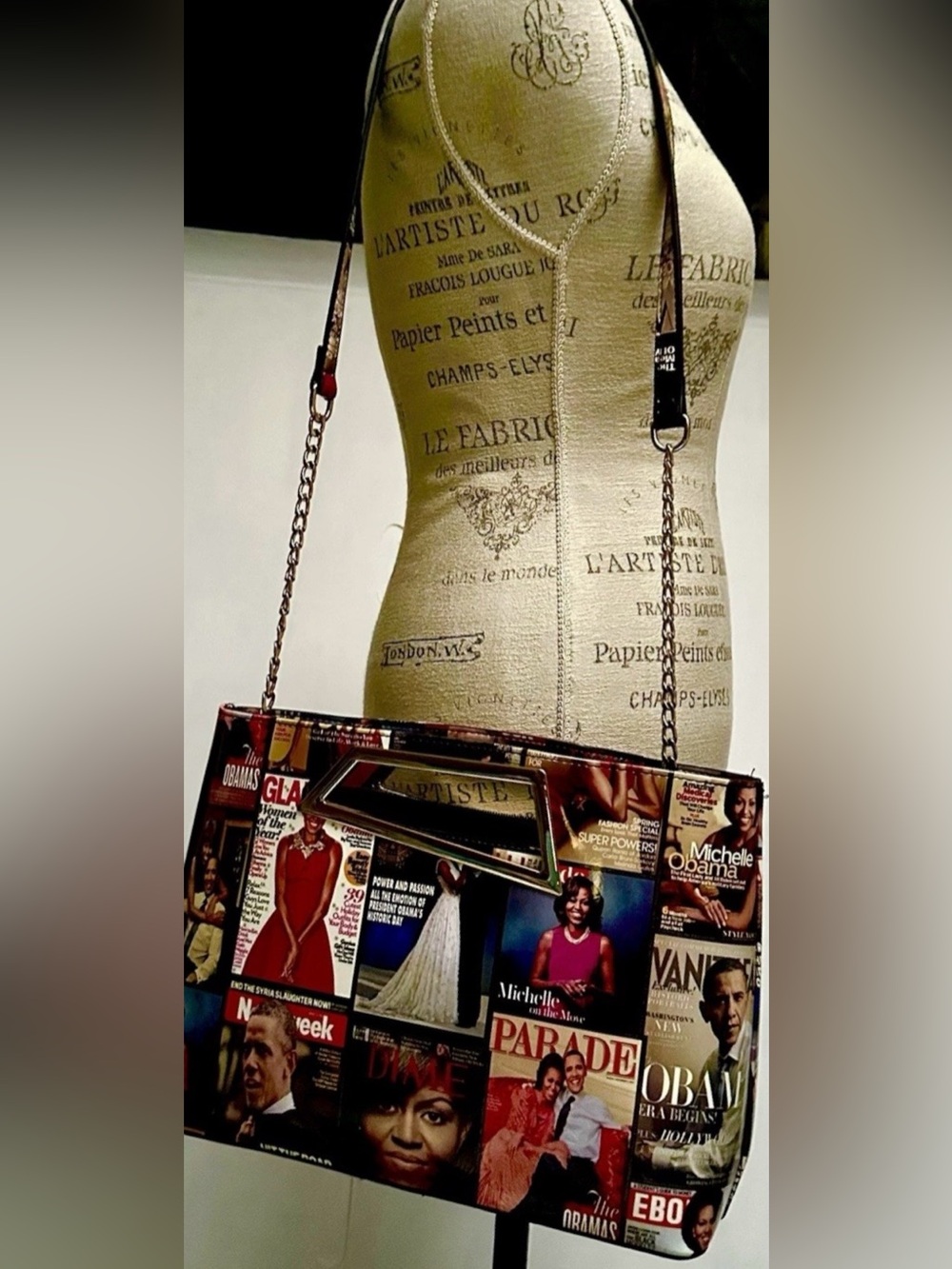 NEW OBAMA Crossbody Y2K Shoulder Bag Hologram Collage  Glossy Magazine Covers